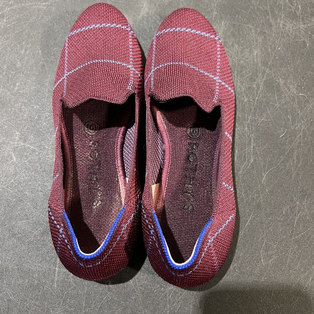 Rothy's The Loafer Shoes Womens Size 6.5 Burgundy Blue Plaid Flats Eco Recycled - Picture 8 of 9